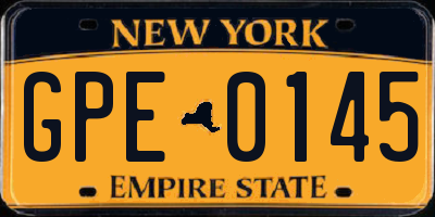NY license plate GPE0145