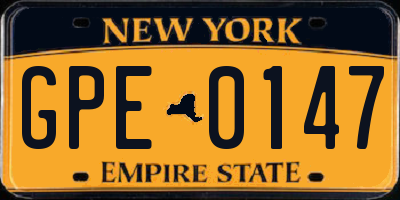 NY license plate GPE0147