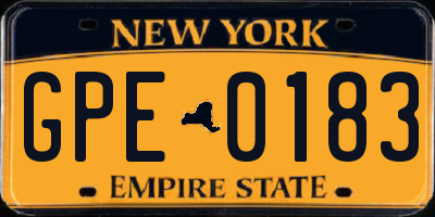 NY license plate GPE0183