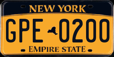 NY license plate GPE0200