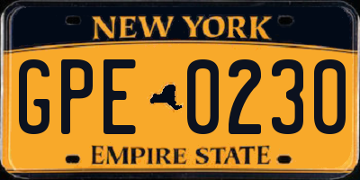 NY license plate GPE0230