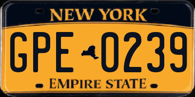 NY license plate GPE0239