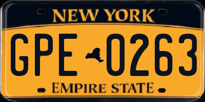 NY license plate GPE0263