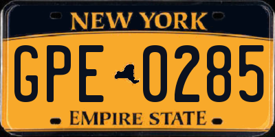 NY license plate GPE0285