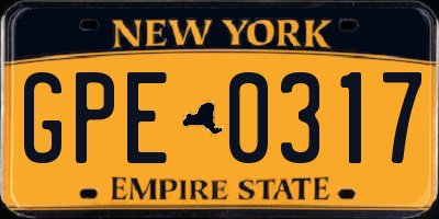 NY license plate GPE0317