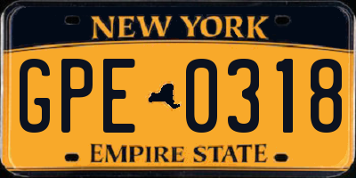 NY license plate GPE0318