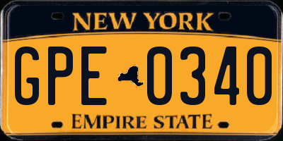 NY license plate GPE0340