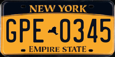 NY license plate GPE0345