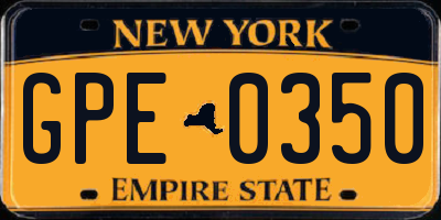 NY license plate GPE0350