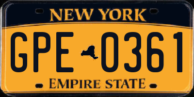 NY license plate GPE0361