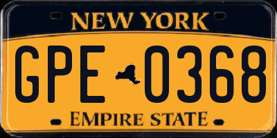 NY license plate GPE0368