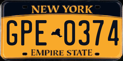 NY license plate GPE0374