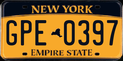 NY license plate GPE0397