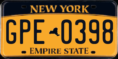 NY license plate GPE0398