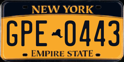 NY license plate GPE0443