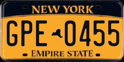 NY license plate GPE0455