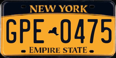 NY license plate GPE0475