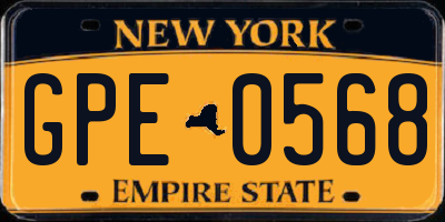NY license plate GPE0568