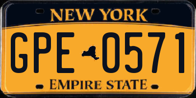 NY license plate GPE0571