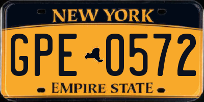 NY license plate GPE0572