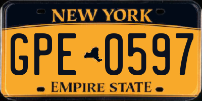 NY license plate GPE0597