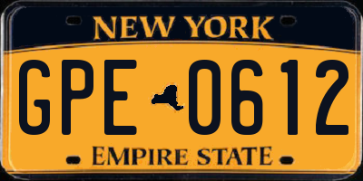NY license plate GPE0612