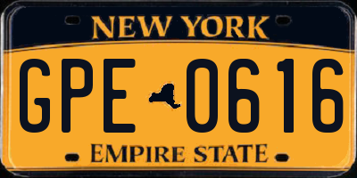 NY license plate GPE0616
