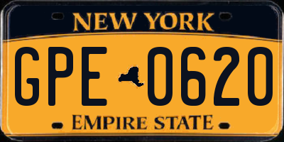NY license plate GPE0620
