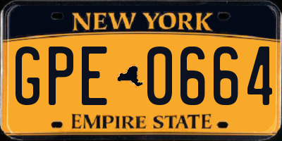 NY license plate GPE0664