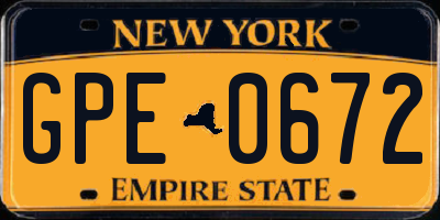 NY license plate GPE0672