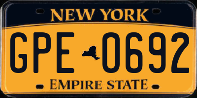 NY license plate GPE0692