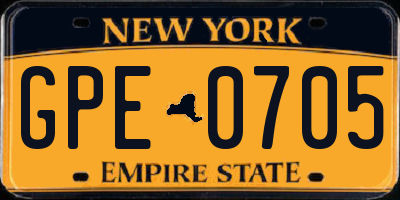 NY license plate GPE0705