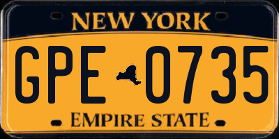 NY license plate GPE0735