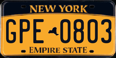 NY license plate GPE0803