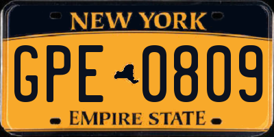 NY license plate GPE0809