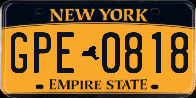 NY license plate GPE0818