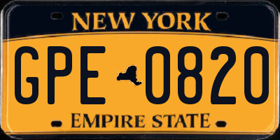 NY license plate GPE0820