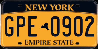 NY license plate GPE0902