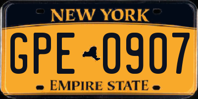 NY license plate GPE0907