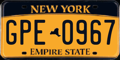 NY license plate GPE0967