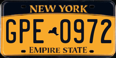 NY license plate GPE0972