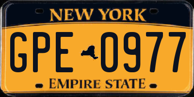 NY license plate GPE0977