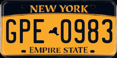 NY license plate GPE0983
