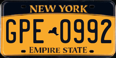 NY license plate GPE0992