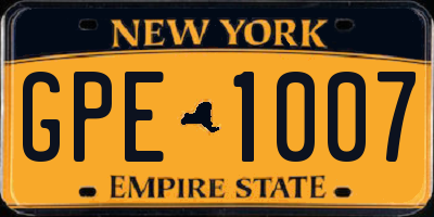 NY license plate GPE1007
