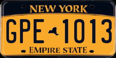 NY license plate GPE1013