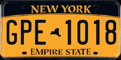 NY license plate GPE1018