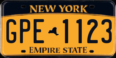 NY license plate GPE1123