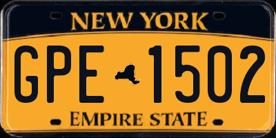 NY license plate GPE1502
