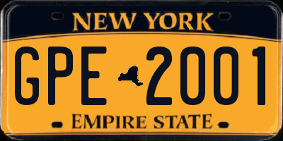 NY license plate GPE2001